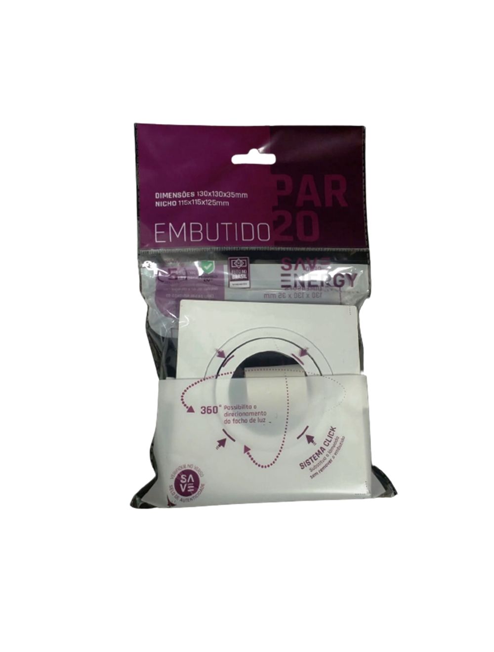 Spot Embutido Abs Quadr Face Plana Branco 1 Par20 - Imagem 3